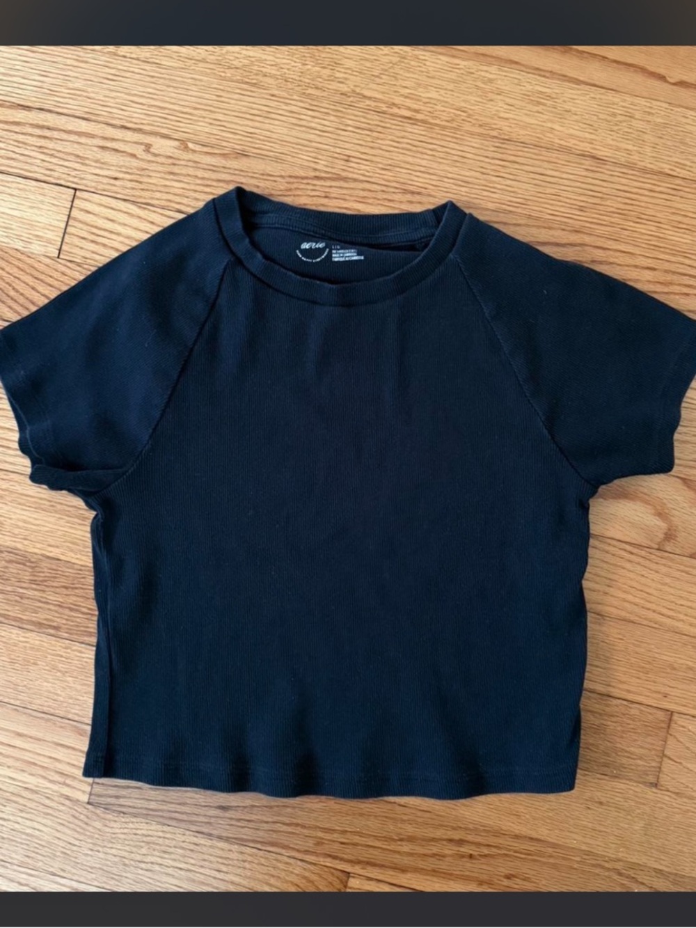 Aerie Black Short Sleeve cropped Ribbed Tee